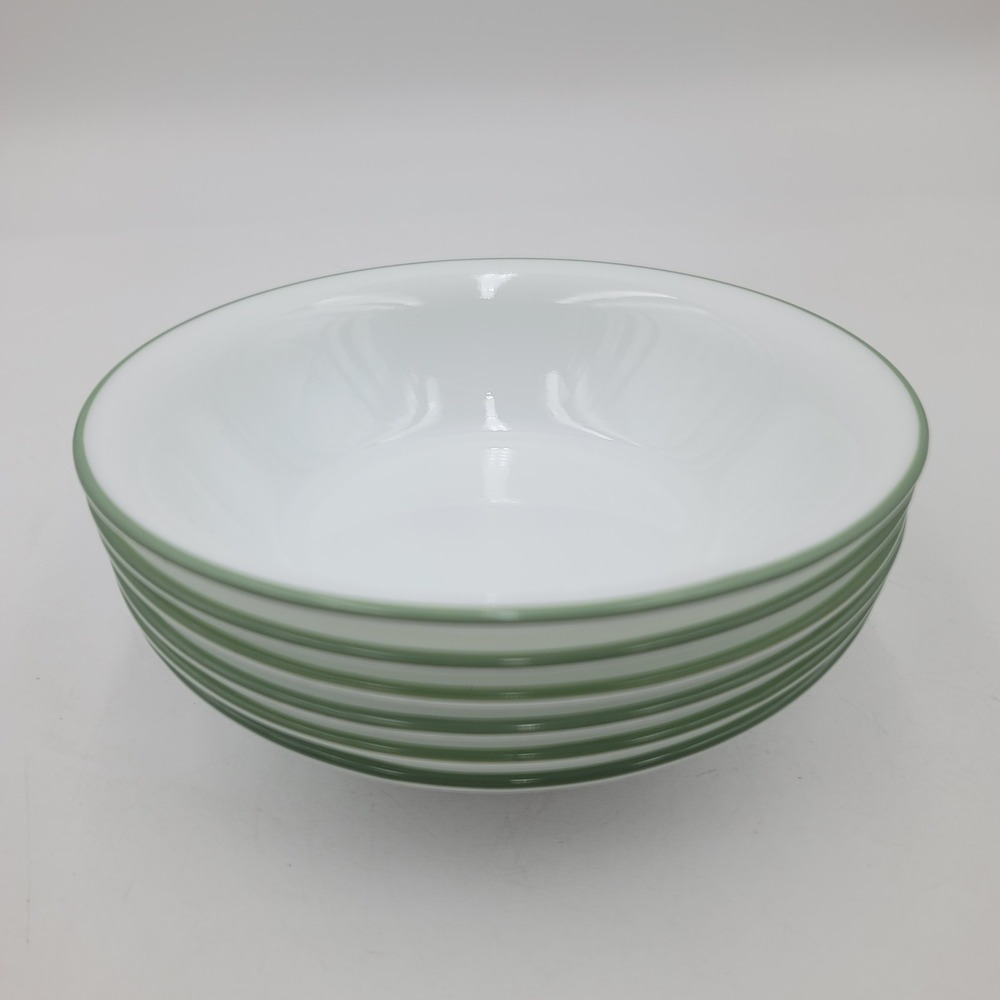 6pc Corelle by Corning Lime Green Rim White Vitrelle Cereal Soup Bowls 6.25in